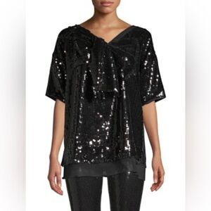 Marc Jacobs Short-sleeve V-neck Sequined Top W/ Bow